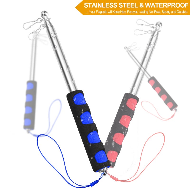 BONWIN 1.6M Telescopic Handheld Flagpoles with Clips  5.25 Feet Thick Portable Stainless Steel Telescopic Banner Flag Pole - Tour Guide Flag Pole - Teaching Pointer Stick (5 Ft  Blue Black 1 Pack) - Image 5